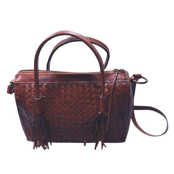 Noonday‎ Collection Monterey Leather Basket Weave Purse Satchel Hobo Bag Brown - Picture 2 of 13